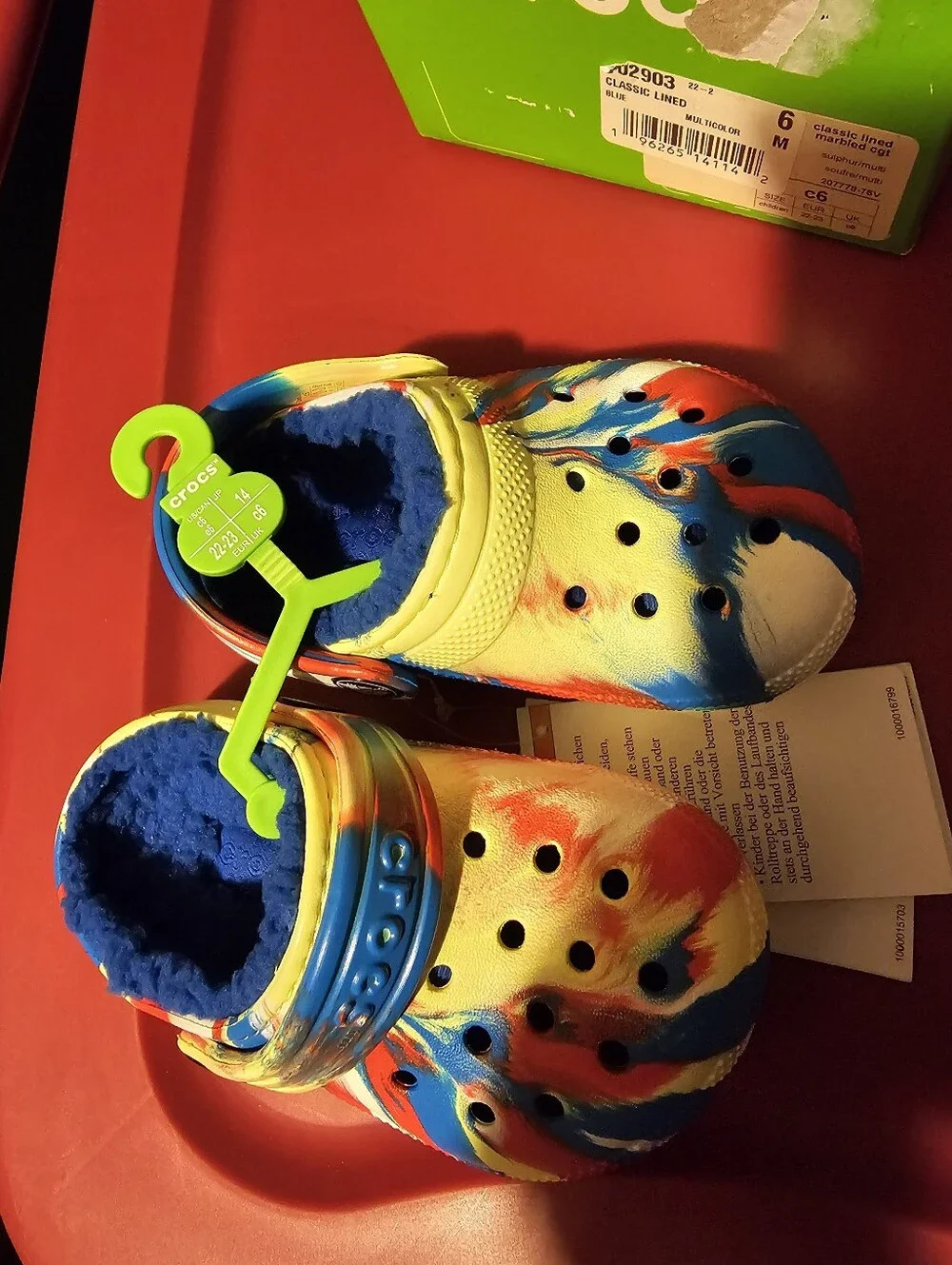 Crocs Classic Rainbow Tie Dye Clogs Sandals Size C6 Unisex Kid Lined Slippers
